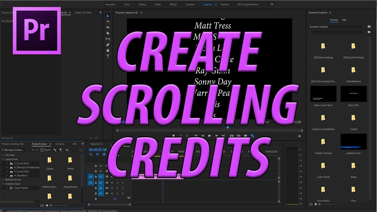 How to Create Scrolling Credits with the Text Tool in Premiere Pro 2017